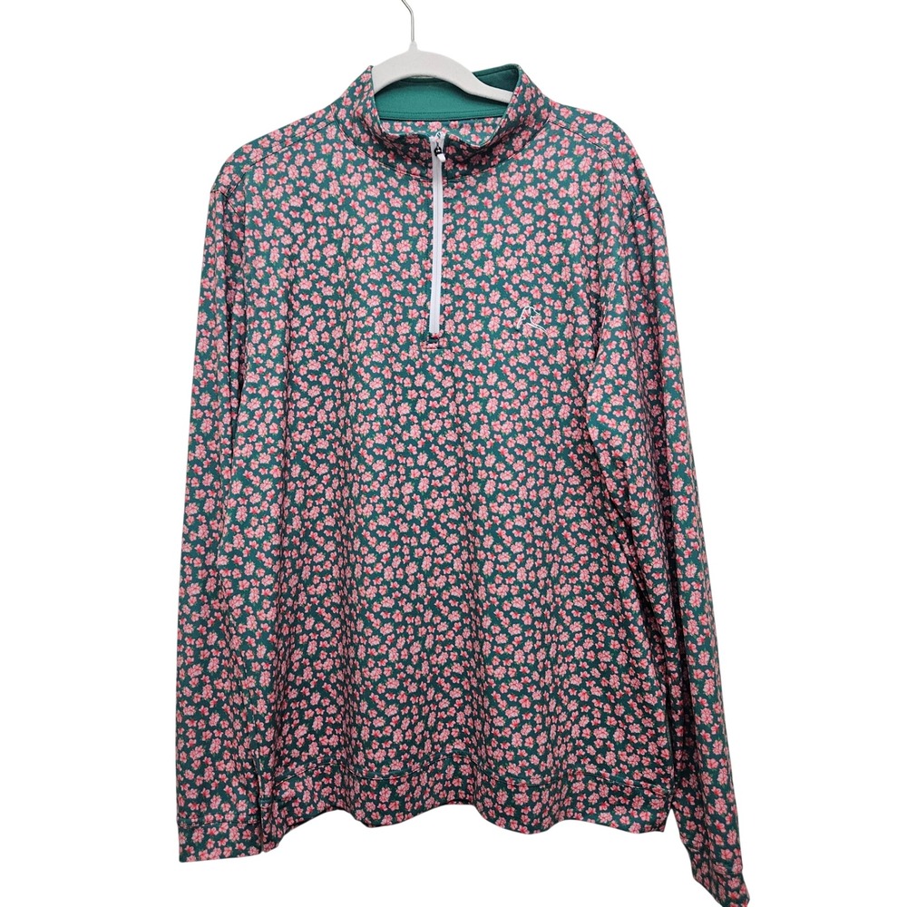 Rhoback Azalea Performance Q-Zip Pullover Mens L Spring Pink Floral Golf Shirt